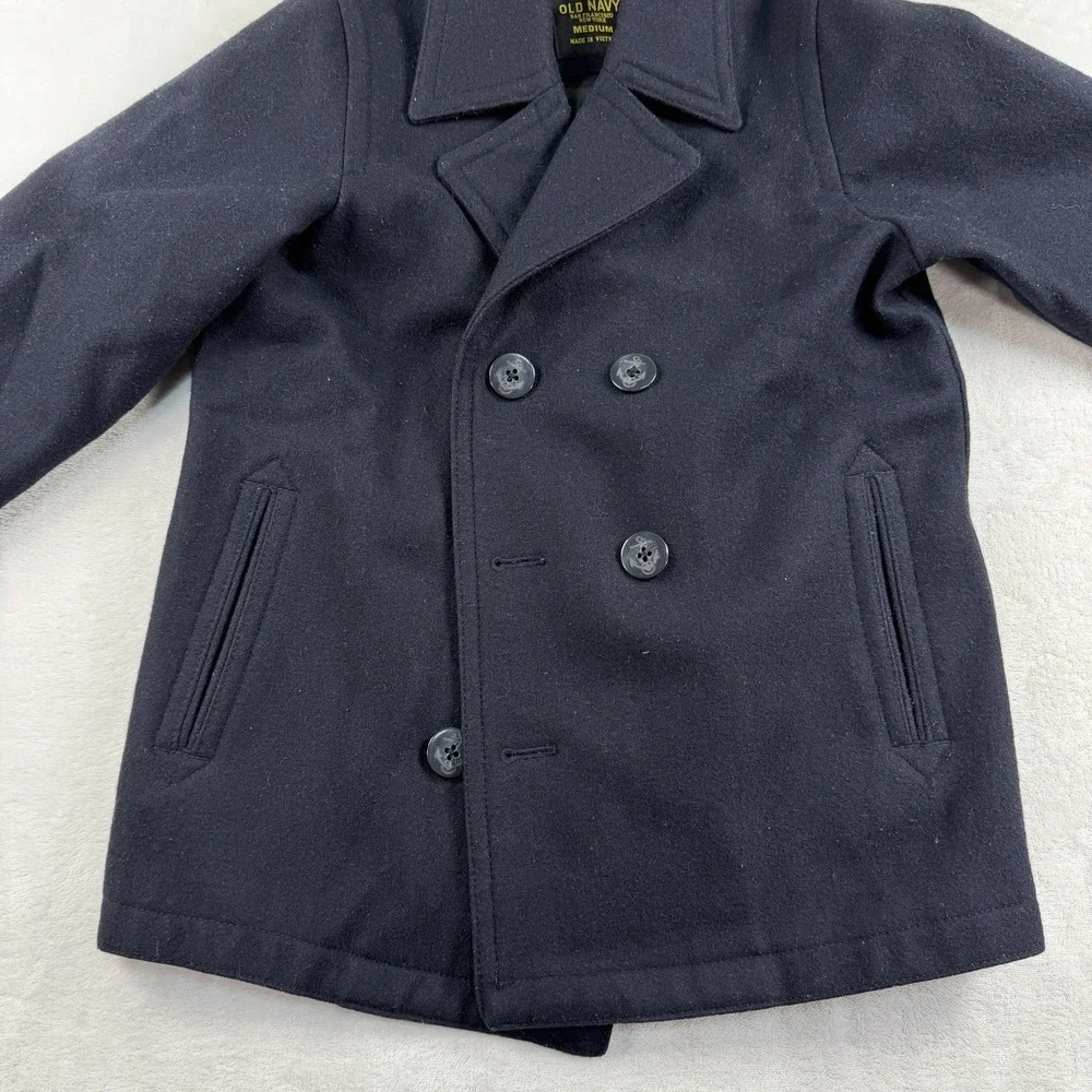 Old Navy Boys PeaCoat Kids Medium Sailor Wool Blend Casual Button Heavy Blue
